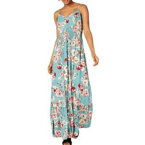 New City Vibe green floral smocked waist maxi summer dress size Medium